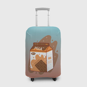 Чехол для чемодана 3D с принтом Шоколадное молоко в коробке в Санкт-Петербурге, 86% полиэфир, 14% спандекс | двустороннее нанесение принта, прорези для ручек и колес | еда | коробка | молоко | молочко | персик | персиковое молоко