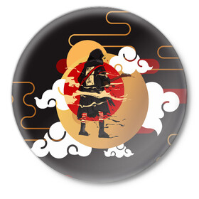 Значок с принтом Ниндзя. Япония в Санкт-Петербурге,  металл | круглая форма, металлическая застежка в виде булавки | аниме | ниндзя | облака | япония | японские мотивы. символы