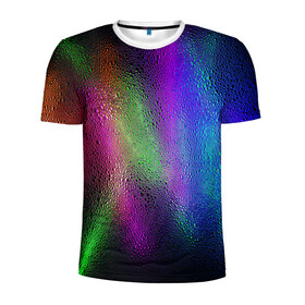 Мужская футболка 3D спортивная с принтом Neon Lights в Санкт-Петербурге, 100% полиэстер с улучшенными характеристиками | приталенный силуэт, круглая горловина, широкие плечи, сужается к линии бедра | drops | lights | neon | water | запотевшее | неоновое | стекло