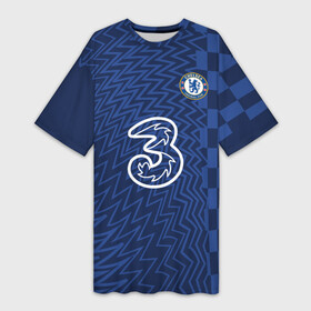 Платье-футболка 3D с принтом FC Chelsea | Home Vapor Match Shirt (2021 22) в Санкт-Петербурге,  |  | 0x000000123 | chelsea | goalkeeper | stamford bridge | вернер | вратарь | канте | стамфорд бридж | челси