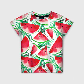 Детская футболка 3D с принтом Арбузное настроение в Санкт-Петербурге, 100% гипоаллергенный полиэфир | прямой крой, круглый вырез горловины, длина до линии бедер, чуть спущенное плечо, ткань немного тянется | Тематика изображения на принте: арбуз | арт | графика | лето | фрукты | ягоды