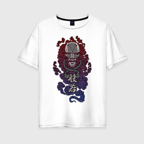 Женская футболка хлопок Oversize с принтом Дух Хання в Санкт-Петербурге, 100% хлопок | свободный крой, круглый ворот, спущенный рукав, длина до линии бедер
 | anbu | japan | japanese style | ninja | samurai | shinobi | анбу | демон | канагава | киберпанк | киото | кицуне | кицунэ | маска самурая | ниндзя | они | осака | самурай | сёгун | синоби | тенгу | тэнгу | хання | ханья | шиноби