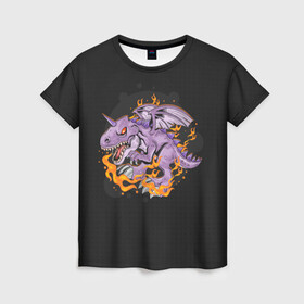 Женская футболка 3D с принтом Дракон в огне в Санкт-Петербурге, 100% полиэфир ( синтетическое хлопкоподобное полотно) | прямой крой, круглый вырез горловины, длина до линии бедер | dragon | fire | в огне | дракон | драконами | драконом | дракоша | мифология | огонь | рог