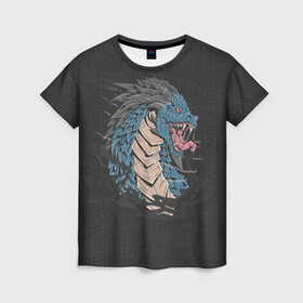 Женская футболка 3D с принтом Дракон в Санкт-Петербурге, 100% полиэфир ( синтетическое хлопкоподобное полотно) | прямой крой, круглый вырез горловины, длина до линии бедер | dragon | дракон | драконами | драконом | дракоша | иероглиф | мифология | на черном