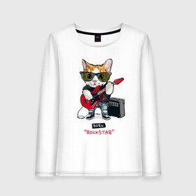 Женский лонгслив хлопок с принтом КРУТОЙ КОТ ГИТАРИСТ в Санкт-Петербурге, 100% хлопок |  | and | cat | cats | cute | funny | guitar | heavy | kitten | kitty | meow | metal | music | n | pet | playing | rock | roll | star | гитара | гитарист | кот | котик | коты | кошка | кошки | крутой | музыка | рок