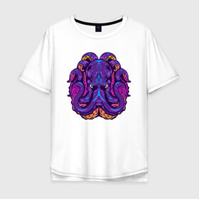 Мужская футболка хлопок Oversize с принтом Злой осьминог в Санкт-Петербурге, 100% хлопок | свободный крой, круглый ворот, “спинка” длиннее передней части | Тематика изображения на принте: octopus | морской житель | океан | осьминог