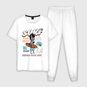 Мужская пижама хлопок с принтом Cool Dude в Санкт-Петербурге, 100% хлопок | брюки и футболка прямого кроя, без карманов, на брюках мягкая резинка на поясе и по низу штанин
 | Тематика изображения на принте: ocean | surf | зебра | отпуск
