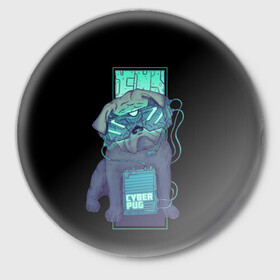 Значок с принтом Cyber Pubg Кибер Мопс в Санкт-Петербурге,  металл | круглая форма, металлическая застежка в виде булавки | Тематика изображения на принте: 2077 | animal | cyber | cyberpunk | dog | future | neon | pug | technology | будущее | животное | кибер | микросхема | мопс | нейроны | неон | очки | пес | свечение | собака | технологии | шлем
