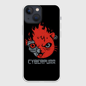 Чехол для iPhone 13 mini с принтом СYBERPURR в Санкт-Петербурге,  |  | 2077 | animal | cat | cyber | cyberpunk | fire | flame | future | neon | purr | technology | будущее | демон | животное | кибер | кот | кошка | микросхема | мур | мурлыкать | нейроны | неон | огонь | очки | свечение | технологии | шлем