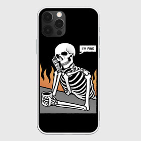 Чехол для iPhone 12 Pro Max с принтом Я В Порядке в Санкт-Петербурге, Силикон |  | Тематика изображения на принте: bones | fine | fire | flame | im | skeleton | skull | апатия | в | депрессия | кости | кружка | настроение | огонь | пламя | пожар | порядке | прострация | скелет | череп | эмоции | я