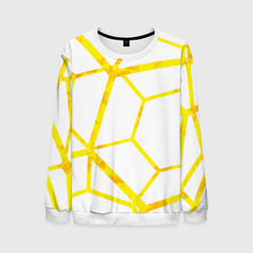 Мужской свитшот 3D с принтом Hexagon в Санкт-Петербурге, 100% полиэстер с мягким внутренним слоем | круглый вырез горловины, мягкая резинка на манжетах и поясе, свободная посадка по фигуре | hexagon | high tech | lines | sun | yellow | линии | многоугольник | насыщенный желтый | паутина | солнце | хай тек | шестиугольник | яркий