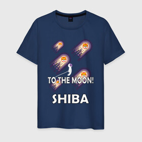 Мужская футболка хлопок с принтом TO THE MOON! (SHIBA) в Санкт-Петербурге, 100% хлопок | прямой крой, круглый вырез горловины, длина до линии бедер, слегка спущенное плечо. | Тематика изображения на принте: bitcoin | crypto | dog | shiba | shiba inu | to the moon | альткоин | биткоин | к луне | крипта | криптовалюта | на луну | собака | собака космонавт | шиба | шиба ину