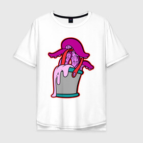 Мужская футболка хлопок Oversize с принтом Щупальца в ведре в Санкт-Петербурге, 100% хлопок | свободный крой, круглый ворот, “спинка” длиннее передней части | octopus | ведро | краски | осьминог | щупальца