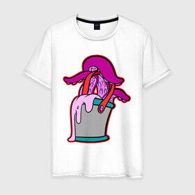 Мужская футболка хлопок с принтом Щупальца в ведре в Санкт-Петербурге, 100% хлопок | прямой крой, круглый вырез горловины, длина до линии бедер, слегка спущенное плечо. | octopus | ведро | краски | осьминог | щупальца