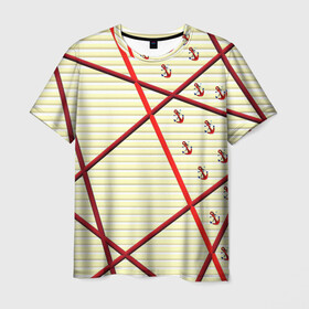 Мужская футболка 3D с принтом Якоря в Санкт-Петербурге, 100% полиэфир | прямой крой, круглый вырез горловины, длина до линии бедер | полосы | популярные иллюстрации | тельняшка | якорь | якоря