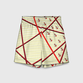 Детские спортивные шорты 3D с принтом Якоря в Санкт-Петербурге,  100% полиэстер
 | пояс оформлен широкой мягкой резинкой, ткань тянется
 | полосы | популярные иллюстрации | тельняшка | якорь | якоря
