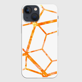 Чехол для iPhone 13 mini с принтом Hexagon в Санкт-Петербурге,  |  | hexagon | high tech | lines | orange | линии | многоугольник | огонь | оранжевый | паутина | пламя | хай тек | шестиугольник | яркий