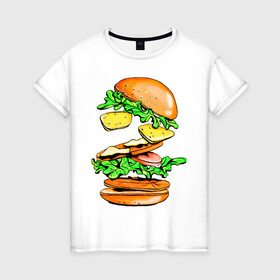 Женская футболка хлопок с принтом King Burger в Санкт-Петербурге, 100% хлопок | прямой крой, круглый вырез горловины, длина до линии бедер, слегка спущенное плечо | burger | burger king | king | бургер | гамбургер