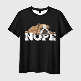 Мужская футболка 3D с принтом Ленивый Бульдог в Санкт-Петербурге, 100% полиэфир | прямой крой, круглый вырез горловины, длина до линии бедер | animals | bulldog | dog | english | lazy | meme | memes | nope | английский | бульдог | дог | животные | ленивый | мем | нет | пес | собака