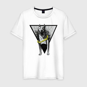 Мужская футболка хлопок с принтом Питбуль в Санкт-Петербурге, 100% хлопок | прямой крой, круглый вырез горловины, длина до линии бедер, слегка спущенное плечо. | граффити | питбуль | собака | треугольник | цепь