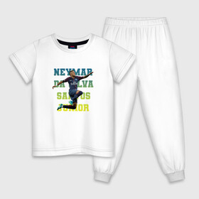 Детская пижама хлопок с принтом Neymar (сборная Бразилии) в Санкт-Петербурге, 100% хлопок |  брюки и футболка прямого кроя, без карманов, на брюках мягкая резинка на поясе и по низу штанин
 | Тематика изображения на принте: neymar | барселона | неймар | сборная бразилии | футболист | футбольная форма