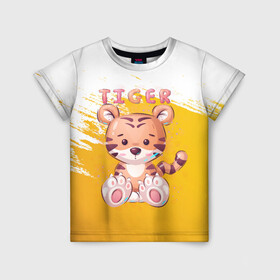 Детская футболка 3D с принтом Tiger в Санкт-Петербурге, 100% гипоаллергенный полиэфир | прямой крой, круглый вырез горловины, длина до линии бедер, чуть спущенное плечо, ткань немного тянется | арт | графика | животные | звери | игрушка | мультяшка | тигр