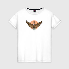 Женская футболка хлопок с принтом Орел в Санкт-Петербурге, 100% хлопок | прямой крой, круглый вырез горловины, длина до линии бедер, слегка спущенное плечо | закат | иероглиф | надпись на японском | орел | природа | птица | хищник | ястреб