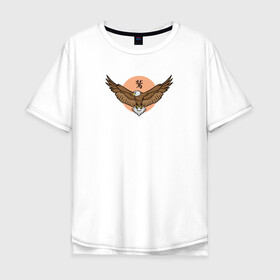 Мужская футболка хлопок Oversize с принтом Орел в Санкт-Петербурге, 100% хлопок | свободный крой, круглый ворот, “спинка” длиннее передней части | закат | иероглиф | надпись на японском | орел | природа | птица | хищник | ястреб