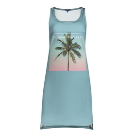 Платье-майка 3D с принтом Летние ощущения в Санкт-Петербурге, 100% полиэстер | полуприлегающий силуэт, широкие бретели, круглый вырез горловины, удлиненный подол сзади. | голубая | лето | пальма | пляж | тропики