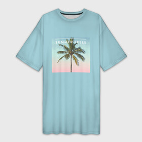 Платье-футболка 3D с принтом Летние ощущения в Санкт-Петербурге,  |  | голубая | лето | пальма | пляж | тропики