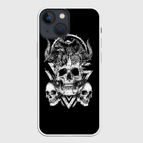 Чехол для iPhone 13 mini с принтом Черепа и Вороны | Skulls Raven в Санкт-Петербурге,  |  | skulls | xo | вороны | градиент | животные | кости | мозги | паттерн | полосы | природа | птицы | скелет | текстура | узор | хо | чб | черепа | черный