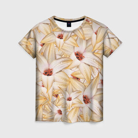 Женская футболка 3D с принтом Яркие Цветы в Санкт-Петербурге, 100% полиэфир ( синтетическое хлопкоподобное полотно) | прямой крой, круглый вырез горловины, длина до линии бедер | blossom | floret | flowers | флора | цветы