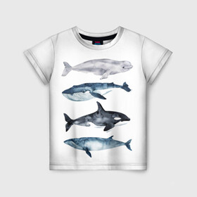 Детская футболка 3D с принтом киты в Санкт-Петербурге, 100% гипоаллергенный полиэфир | прямой крой, круглый вырез горловины, длина до линии бедер, чуть спущенное плечо, ткань немного тянется | ocean | orca | sea | sea animal | whale | белуха | дельфин | касатка | кит | море | океан | рисунок кита | синий кит