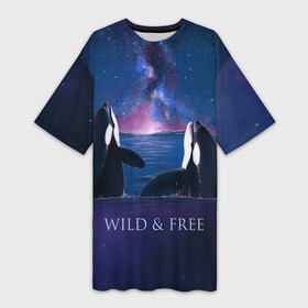 Платье-футболка 3D с принтом косатка в Санкт-Петербурге,  |  | ocean | orca | sea | sea animal | дельфин | касатка | кит | море | океан | рисунок кита