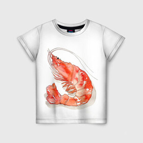 Детская футболка 3D с принтом креветка в Санкт-Петербурге, 100% гипоаллергенный полиэфир | прямой крой, круглый вырез горловины, длина до линии бедер, чуть спущенное плечо, ткань немного тянется | ocean | sea | sea animal | креветка | лобстер | море | океан | рак
