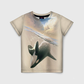 Детская футболка 3D с принтом косатка в Санкт-Петербурге, 100% гипоаллергенный полиэфир | прямой крой, круглый вырез горловины, длина до линии бедер, чуть спущенное плечо, ткань немного тянется | Тематика изображения на принте: ocean | orca | sea | sea animal | whale | дельфин | касатка | кит | море | океан | рисунок кита