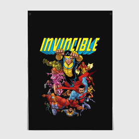 Постер с принтом Неуязвимый | Invincible в Санкт-Петербурге, 100% бумага
 | бумага, плотность 150 мг. Матовая, но за счет высокого коэффициента гладкости имеет небольшой блеск и дает на свету блики, но в отличии от глянцевой бумаги не покрыта лаком | Тематика изображения на принте: allen | atom | debbie | eve | girl | grayson | immortal | invincible | man | mark | monster | nolan | omni | атом | атомная | вильтрум | вильтрумит | воительница | грейсон | дебби | ева | костюм | марк | монстр | мэн | неуязвимый |