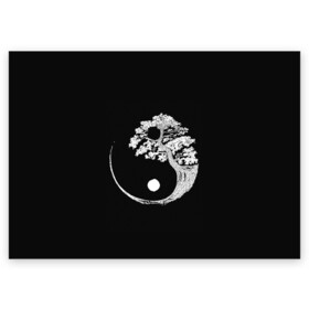 Поздравительная открытка с принтом Yin and Yang Bonsai Tree в Санкт-Петербурге, 100% бумага | плотность бумаги 280 г/м2, матовая, на обратной стороне линовка и место для марки
 | black | bonsai | buddhism | dualism | esotericism | evil | good | japan | negative | philosophy | positive | tree | white | yang | yin | zen | белое | бонсай | буддизм | дерево | дзен | добро | древо | дуализм | зло | инь | негатив | позитив | философия |