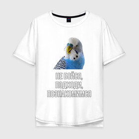 Мужская футболка хлопок Oversize с принтом Подходи познакомимся в Санкт-Петербурге, 100% хлопок | свободный крой, круглый ворот, “спинка” длиннее передней части | bird | birds | parrot | parrots | pet | pets | ара | волнистые попугаи | волнистый попугай | домашние животные | животные | знакомства | мем | мемы | пикап | пикапы | питомец | питомцы | попугаи | попугай | прикол