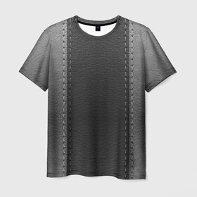Мужская футболка 3D с принтом Черно-Серая Кожа в Санкт-Петербурге, 100% полиэфир | прямой крой, круглый вырез горловины, длина до линии бедер | leather | skin | stripes | кожа | полосы