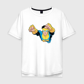 Мужская футболка хлопок Oversize с принтом Марк Грэйсон Неуязвимый в Санкт-Петербурге, 100% хлопок | свободный крой, круглый ворот, “спинка” длиннее передней части | damien darkblood | invincible | superman | марк грэйсон | мультсериал | неуязвимый | супергерой