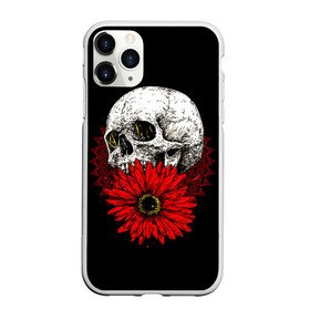 Чехол для iPhone 11 Pro Max матовый с принтом Череп и Красный Цветок Skull в Санкт-Петербурге, Силикон |  | Тематика изображения на принте: flowers | head | skulls | букет | голова | животные | кости | мозги | паттерн | полосы | природа | розы | скелет | текстура | узор | флора | хо | цветы | черепа | черный | яркий