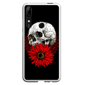 Чехол для Honor P Smart Z с принтом Череп и Красный Цветок Skull в Санкт-Петербурге, Силикон | Область печати: задняя сторона чехла, без боковых панелей | Тематика изображения на принте: flowers | head | skulls | букет | голова | животные | кости | мозги | паттерн | полосы | природа | розы | скелет | текстура | узор | флора | хо | цветы | черепа | черный | яркий