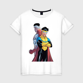 Женская футболка хлопок с принтом Неуязвимый (Invincible) в Санкт-Петербурге, 100% хлопок | прямой крой, круглый вырез горловины, длина до линии бедер, слегка спущенное плечо | damien darkblood | invincible | superman | марк грэйсон | мультсериал | неуязвимый | супергерой