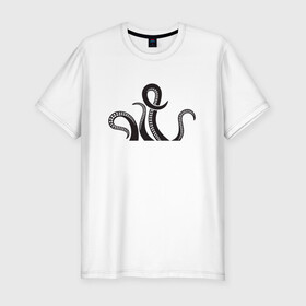 Мужская футболка хлопок Slim с принтом Щупальца осьминога в Санкт-Петербурге, 92% хлопок, 8% лайкра | приталенный силуэт, круглый вырез ворота, длина до линии бедра, короткий рукав | cute | octopus | милый | осьминог | осьминожка | тентакли | щупальца