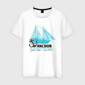 Мужская футболка хлопок с принтом Корабль якорь в Санкт-Петербурге, 100% хлопок | прямой крой, круглый вырез горловины, длина до линии бедер, слегка спущенное плечо. | anchor | кораблик | корабль | море | океан | шварт | якори | якорь | яхта