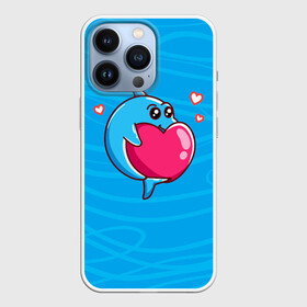 Чехол для iPhone 13 Pro с принтом Дельфин с сердечком в Санкт-Петербурге,  |  | dolphin | дельфин | дельфинчик | море | морские | на голубом | с дельфином | с сердцем | сердечко