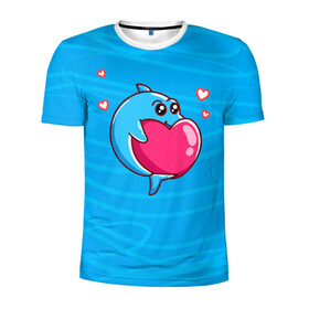 Мужская футболка 3D спортивная с принтом Дельфин с сердечком в Санкт-Петербурге, 100% полиэстер с улучшенными характеристиками | приталенный силуэт, круглая горловина, широкие плечи, сужается к линии бедра | Тематика изображения на принте: dolphin | дельфин | дельфинчик | море | морские | на голубом | с дельфином | с сердцем | сердечко