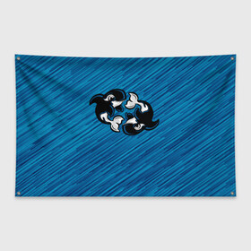 Флаг-баннер с принтом Две косатки в Санкт-Петербурге, 100% полиэстер | размер 67 х 109 см, плотность ткани — 95 г/м2; по краям флага есть четыре люверса для крепления | whale | кит | косатка | косатки | на синем | с косатками
