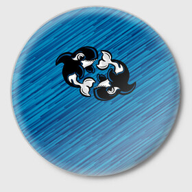 Значок с принтом Две косатки в Санкт-Петербурге,  металл | круглая форма, металлическая застежка в виде булавки | whale | кит | косатка | косатки | на синем | с косатками